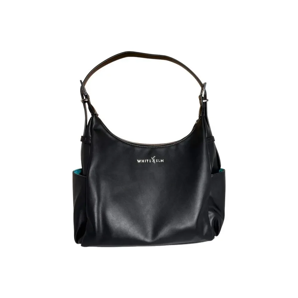 White Elm Camille Hobo Bag Black Shimmer Aqua Lining Silver Hardware NWOT